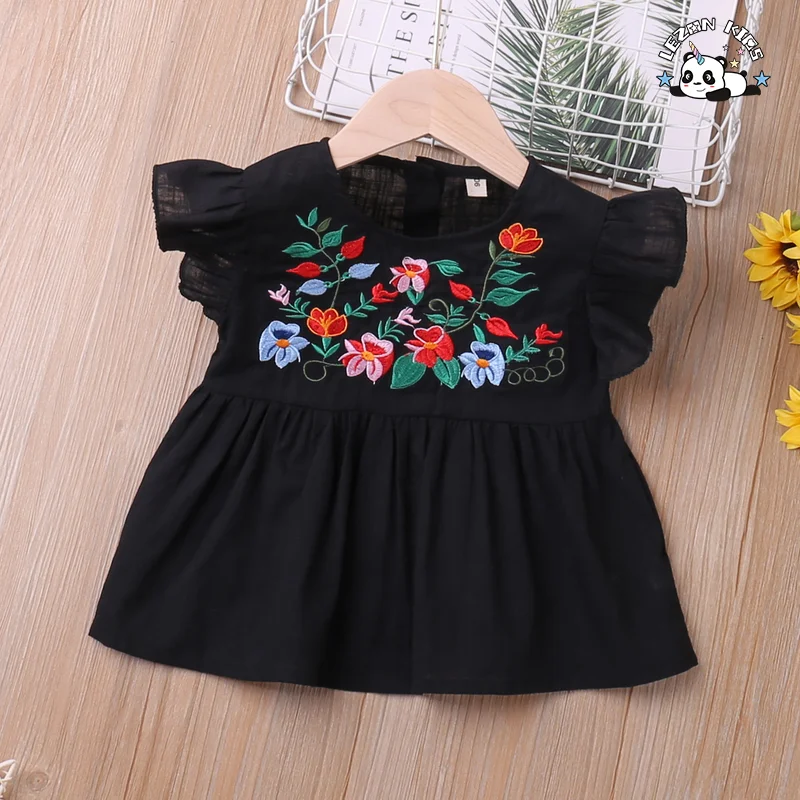 LEZONKIDS - Customized Girls Clothing Toddler Girls Clothing Sets Ruffle Flower Embroidery Short Girls Set